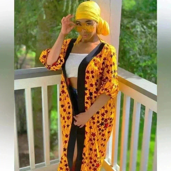 TUFAFII Vibrant Long Open Kimono Jacket Created by African Artisans NWT Size M - Picture 2 of 8